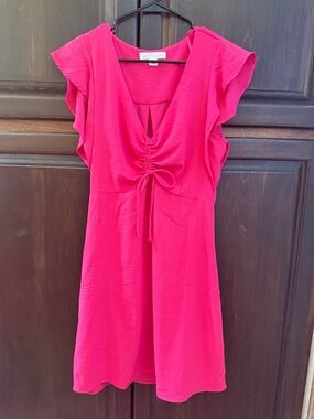 Monteau Los Angeles Pink Flutter Sleeve Ruched Front Dress Size Medium NWOT